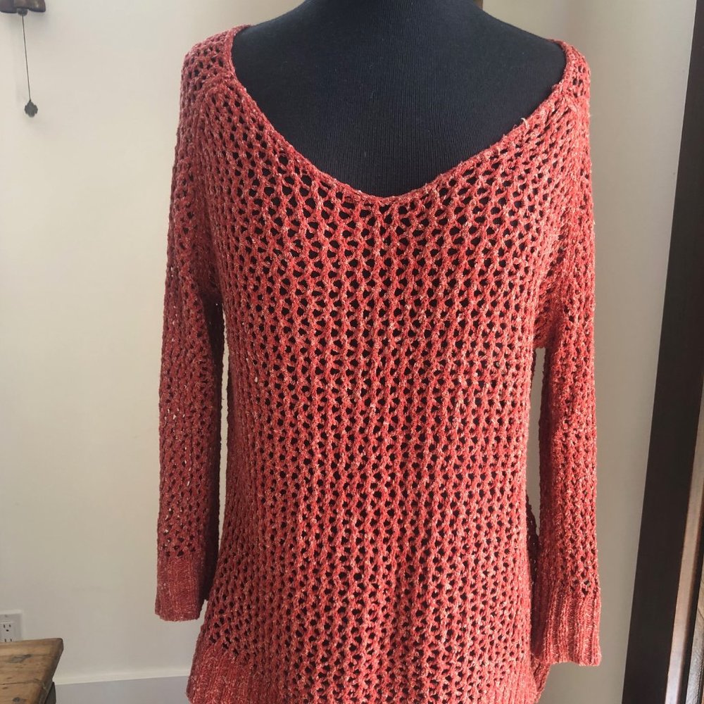 Lucky Brand Rust Crochet Sweater